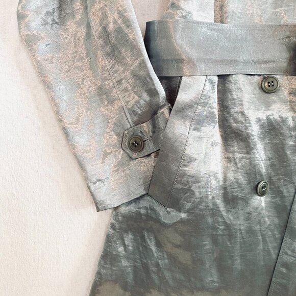 Isda & Co silver linen trench coat Womens Extra Small vintage metallic statement - Picture 6 of 11